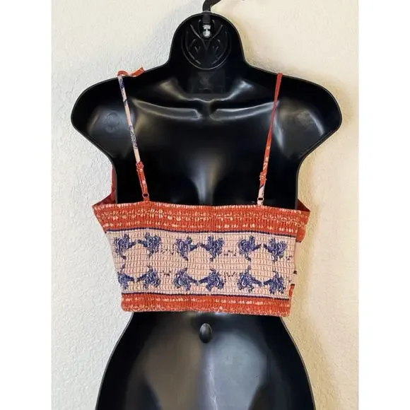 Caroline Constas Linen Blend Orange Blue Crop Top Tiger Print Medium - Picture 5 of 9